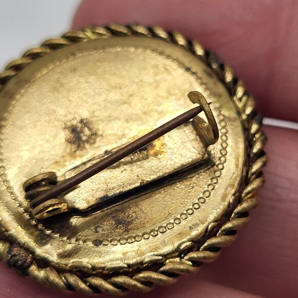 VTG West Germany Round Colorful Mosaic Painted Brooch Pin Tiny Gold Tone - Picture 5 of 7